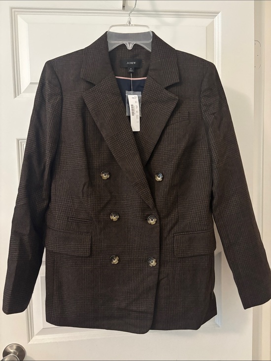 J. Crew Jackets & Blazers - J.Crew Double-Breasted Blazer Wool Blend Chocolate houndstooth plaid SZ 8 NWT